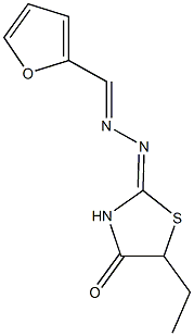 2-furaldehyde (5-ethyl-4-oxo-1,3-thiazolidin-2-ylidene)hydrazone 化学構造式