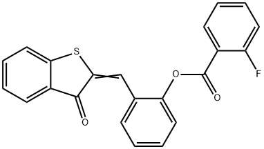 2-[(3-oxo-1-benzothien-2(3H)-ylidene)methyl]phenyl 2-fluorobenzoate Struktur
