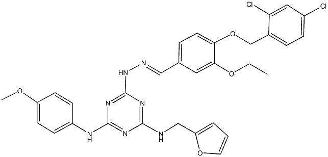 4-[(2,4-dichlorobenzyl)oxy]-3-ethoxybenzaldehyde [4-[(2-furylmethyl)amino]-6-(4-methoxyanilino)-1,3,5-triazin-2-yl]hydrazone Struktur