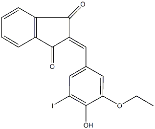 2-(3-ethoxy-4-hydroxy-5-iodobenzylidene)-1H-indene-1,3(2H)-dione Struktur