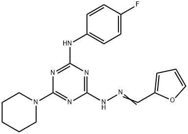 2-furaldehyde [4-(4-fluoroanilino)-6-(1-piperidinyl)-1,3,5-triazin-2-yl]hydrazone 化学構造式