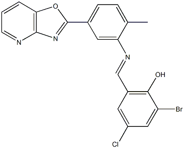 2-bromo-4-chloro-6-{[(2-methyl-5-[1,3]oxazolo[4,5-b]pyridin-2-ylphenyl)imino]methyl}phenol Structure