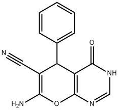 7-amino-4-hydroxy-5-phenyl-5H-pyrano[2,3-d]pyrimidine-6-carbonitrile 化学構造式