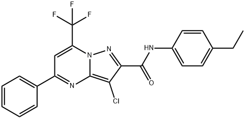 3-chloro-N-(4-ethylphenyl)-5-phenyl-7-(trifluoromethyl)pyrazolo[1,5-a]pyrimidine-2-carboxamide Struktur