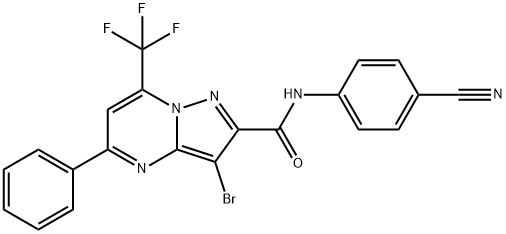 3-bromo-N-(4-cyanophenyl)-5-phenyl-7-(trifluoromethyl)pyrazolo[1,5-a]pyrimidine-2-carboxamide Struktur