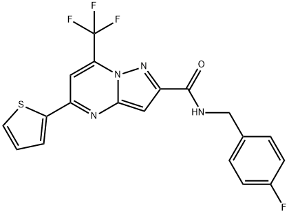 N-(4-fluorobenzyl)-5-(2-thienyl)-7-(trifluoromethyl)pyrazolo[1,5-a]pyrimidine-2-carboxamide 化学構造式