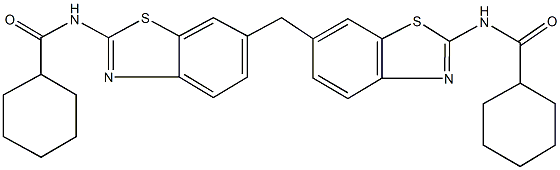 N-[6-({2-[(cyclohexylcarbonyl)amino]-1,3-benzothiazol-6-yl}methyl)-1,3-benzothiazol-2-yl]cyclohexanecarboxamide 化学構造式