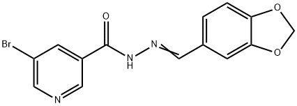 N'-(1,3-benzodioxol-5-ylmethylene)-5-bromonicotinohydrazide 化学構造式