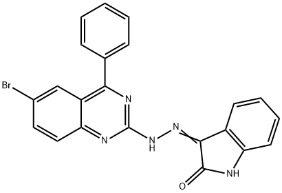 1H-indole-2,3-dione 3-[(6-bromo-4-phenyl-2-quinazolinyl)hydrazone] 化学構造式