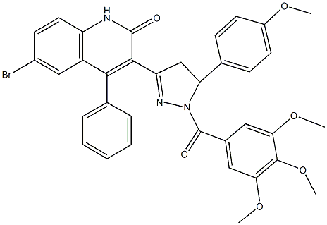 6-bromo-3-[5-(4-methoxyphenyl)-1-(3,4,5-trimethoxybenzoyl)-4,5-dihydro-1H-pyrazol-3-yl]-4-phenyl-2(1H)-quinolinone Struktur