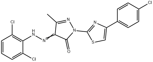 1-[4-(4-chlorophenyl)-1,3-thiazol-2-yl]-3-methyl-1H-pyrazole-4,5-dione 4-[(2,6-dichlorophenyl)hydrazone] 化学構造式