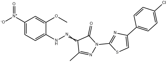 1-[4-(4-chlorophenyl)-1,3-thiazol-2-yl]-3-methyl-1H-pyrazole-4,5-dione 4-({4-nitro-2-methoxyphenyl}hydrazone) 化学構造式