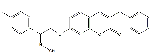 3-benzyl-7-[2-(hydroxyimino)-2-(4-methylphenyl)ethoxy]-4-methyl-2H-chromen-2-one Struktur