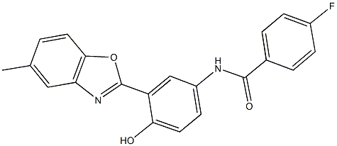 4-fluoro-N-[4-hydroxy-3-(5-methyl-1,3-benzoxazol-2-yl)phenyl]benzamide 结构式