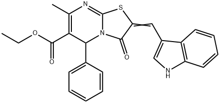 ethyl 2-(1H-indol-3-ylmethylene)-7-methyl-3-oxo-5-phenyl-2,3-dihydro-5H-[1,3]thiazolo[3,2-a]pyrimidine-6-carboxylate 化学構造式