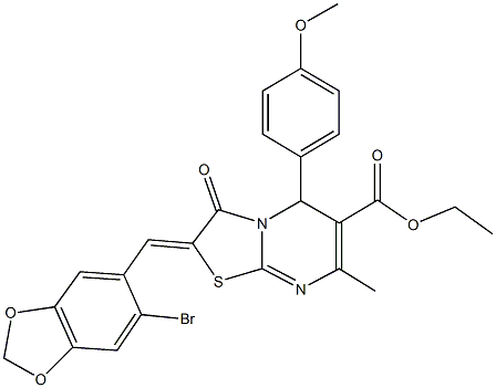 ethyl 2-[(6-bromo-1,3-benzodioxol-5-yl)methylene]-5-(4-methoxyphenyl)-7-methyl-3-oxo-2,3-dihydro-5H-[1,3]thiazolo[3,2-a]pyrimidine-6-carboxylate Structure