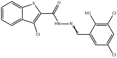 3-chloro-N'-(3,5-dichloro-2-hydroxybenzylidene)-1-benzothiophene-2-carbohydrazide 化学構造式