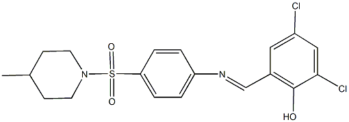 2,4-dichloro-6-[({4-[(4-methyl-1-piperidinyl)sulfonyl]phenyl}imino)methyl]phenol Structure