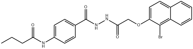 N-{4-[(2-{[(1-bromo-2-naphthyl)oxy]acetyl}hydrazino)carbonyl]phenyl}butanamide Struktur