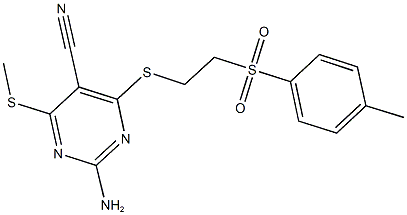 2-amino-4-({2-[(4-methylphenyl)sulfonyl]ethyl}sulfanyl)-6-(methylsulfanyl)-5-pyrimidinecarbonitrile Struktur