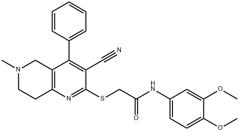 N-[3,4-bis(methyloxy)phenyl]-2-[(3-cyano-6-methyl-4-phenyl-5,6,7,8-tetrahydro[1,6]naphthyridin-2-yl)sulfanyl]acetamide Structure