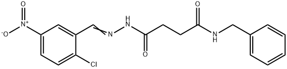 N-benzyl-4-(2-{2-chloro-5-nitrobenzylidene}hydrazino)-4-oxobutanamide 化学構造式