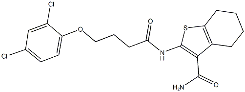 2-{[4-(2,4-dichlorophenoxy)butanoyl]amino}-4,5,6,7-tetrahydro-1-benzothiophene-3-carboxamide Struktur