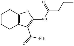 2-(butyrylamino)-4,5,6,7-tetrahydro-1-benzothiophene-3-carboxamide Struktur