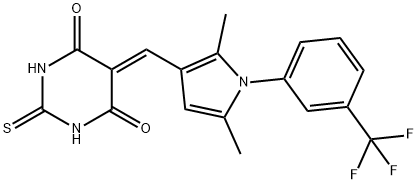 5-({2,5-dimethyl-1-[3-(trifluoromethyl)phenyl]-1H-pyrrol-3-yl}methylene)-2-thioxodihydro-4,6(1H,5H)-pyrimidinedione,327085-22-3,结构式