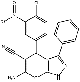 6-amino-4-(4-chloro-3-nitrophenyl)-3-phenyl-1,4-dihydropyrano[2,3-c]pyrazole-5-carbonitrile Structure