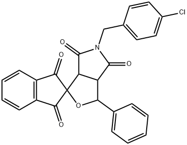 5-(4-chlorobenzyl)-1-phenyl-3a,6a-dihydrosprio[1H-furo[3,4-c]pyrrole-3,2'-(1'H)-indene]-1',3',4,6(2'H,3H,5H)-tetrone,327100-56-1,结构式