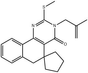 3-(2-methyl-2-propenyl)-2-(methylsulfanyl)-5,6-dihydrospiro(benzo[h]quinazoline-5,1'-cyclopentane)-4(3H)-one 化学構造式