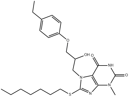 7-[3-(4-ethylphenoxy)-2-hydroxypropyl]-8-(heptylsulfanyl)-3-methyl-3,7-dihydro-1H-purine-2,6-dione Structure