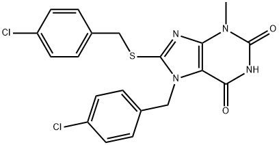 7-(4-chlorobenzyl)-8-[(4-chlorobenzyl)sulfanyl]-3-methyl-3,7-dihydro-1H-purine-2,6-dione 结构式