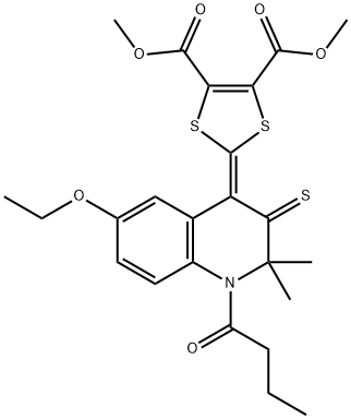 dimethyl 2-(1-butyryl-6-ethoxy-2,2-dimethyl-3-thioxo-2,3-dihydroquinolin-4(1H)-ylidene)-1,3-dithiole-4,5-dicarboxylate 化学構造式