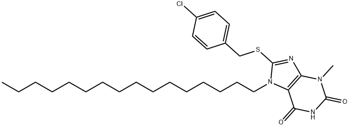 8-[(4-chlorobenzyl)sulfanyl]-7-hexadecyl-3-methyl-3,7-dihydro-1H-purine-2,6-dione 化学構造式