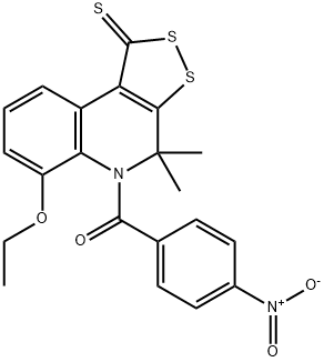 6-ethoxy-5-{4-nitrobenzoyl}-4,4-dimethyl-4,5-dihydro-1H-[1,2]dithiolo[3,4-c]quinoline-1-thione,327168-95-6,结构式