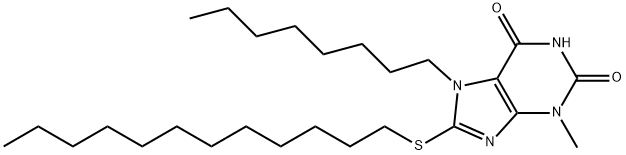 8-(dodecylsulfanyl)-3-methyl-7-octyl-3,7-dihydro-1H-purine-2,6-dione,327169-20-0,结构式