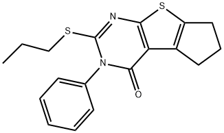 3-phenyl-2-(propylsulfanyl)-3,5,6,7-tetrahydro-4H-cyclopenta[4,5]thieno[2,3-d]pyrimidin-4-one Struktur