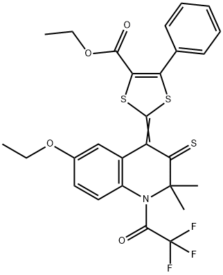 ethyl 2-(6-ethoxy-2,2-dimethyl-3-thioxo-1-(trifluoroacetyl)-2,3-dihydro-4(1H)-quinolinylidene)-5-phenyl-1,3-dithiole-4-carboxylate Structure