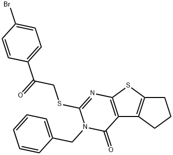 3-benzyl-2-{[2-(4-bromophenyl)-2-oxoethyl]sulfanyl}-3,5,6,7-tetrahydro-4H-cyclopenta[4,5]thieno[2,3-d]pyrimidin-4-one 结构式