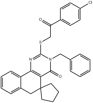 2-{[2-(4-chlorophenyl)-2-oxoethyl]sulfanyl}-3-benzyl-5,6-dihydrospiro(benzo[h]quinazoline-5,1'-cyclopentane)-4(3H)-one Structure