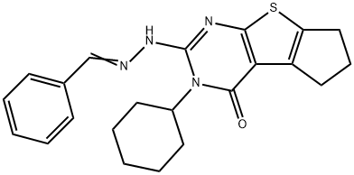 benzaldehyde (3-cyclohexyl-4-oxo-3,5,6,7-tetrahydro-4H-cyclopenta[4,5]thieno[2,3-d]pyrimidin-2-yl)hydrazone 化学構造式