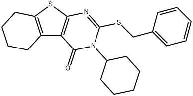 2-(benzylsulfanyl)-3-cyclohexyl-5,6,7,8-tetrahydro[1]benzothieno[2,3-d]pyrimidin-4(3H)-one,327170-71-8,结构式