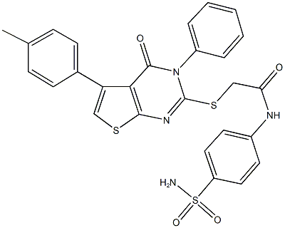 N-[4-(aminosulfonyl)phenyl]-2-{[5-(4-methylphenyl)-4-oxo-3-phenyl-3,4-dihydrothieno[2,3-d]pyrimidin-2-yl]sulfanyl}acetamide Struktur