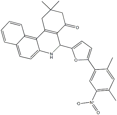 5-(5-{5-nitro-2,4-dimethylphenyl}-2-furyl)-2,2-dimethyl-2,3,5,6-tetrahydrobenzo[a]phenanthridin-4(1H)-one Structure