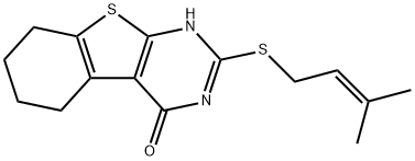 2-[(3-methyl-2-butenyl)sulfanyl]-5,6,7,8-tetrahydro[1]benzothieno[2,3-d]pyrimidin-4(3H)-one Struktur