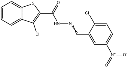 3-chloro-N'-{2-chloro-5-nitrobenzylidene}-1-benzothiophene-2-carbohydrazide 结构式