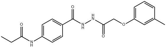 N-[4-({2-[(3-methylphenoxy)acetyl]hydrazino}carbonyl)phenyl]propanamide Struktur