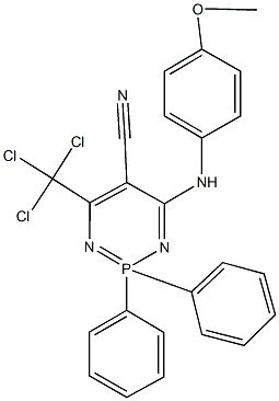 4-(4-methoxyanilino)-2,2-diphenyl-6-(trichloromethyl)-1,3,2lambda~5~-diazaphosphinine-5-carbonitrile 结构式